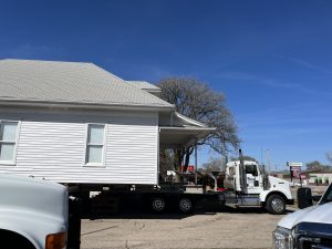 A house at 1023 N. Main is prepped and ready to be moved to North Newton. Movers plan on moving the home on March 13. [Chad Frey/Newton Kansan]